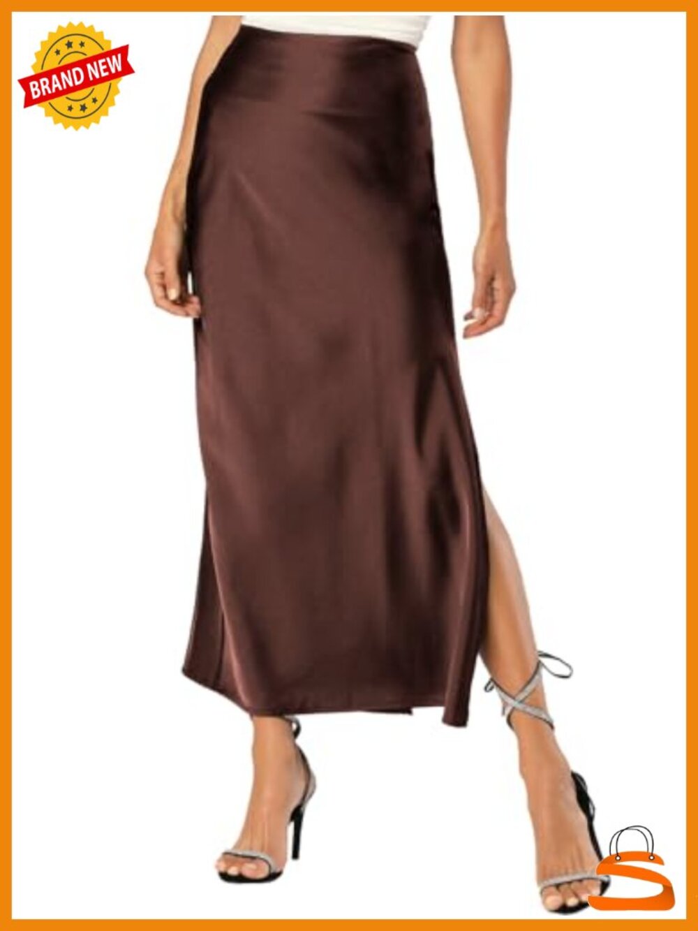 Satin Maxi Slit Skirt Elastic Waistband Flowy Side Slit Skirt